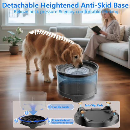 5.5L No Spill Water Bowl for Dogs, 1.45Gallon No Splash Large Dog Water Bowl with Floating Disk, Spill Proof Slow Drinking Dog Bowl for Messy Drinkers and Senior Dogs Indoor/Outdoor Use Gray