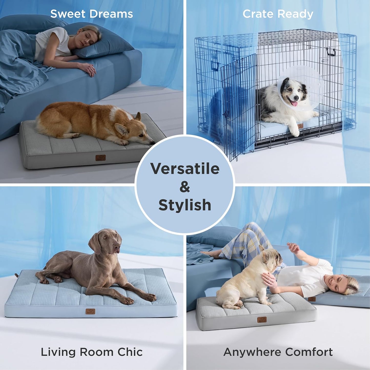Bedsure Dog Beds Large Sized Dog - Comfy Flat Pet Beds with Removable Washable Cover, Orthopedic Egg Crate Foam Puppy Mat, Suitable for Pet Up to 65 lbs