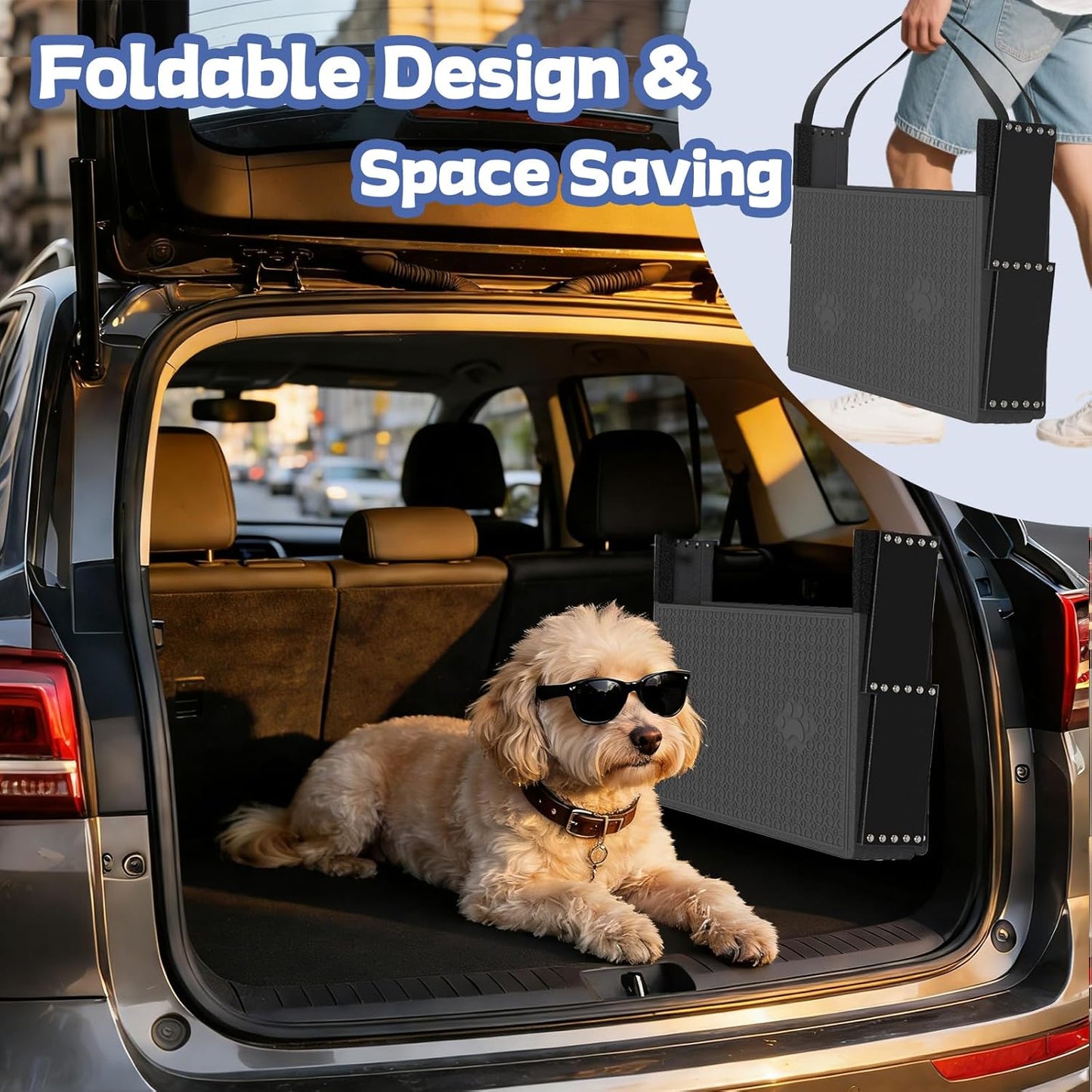 Dog Steps for Car, Truck, SUV, Dog Stairs for Car with Upgraded Non-Slip Surface, Foldable Dog Ramp for Car, Pet Stairs for Large Dogs, 4 Steps