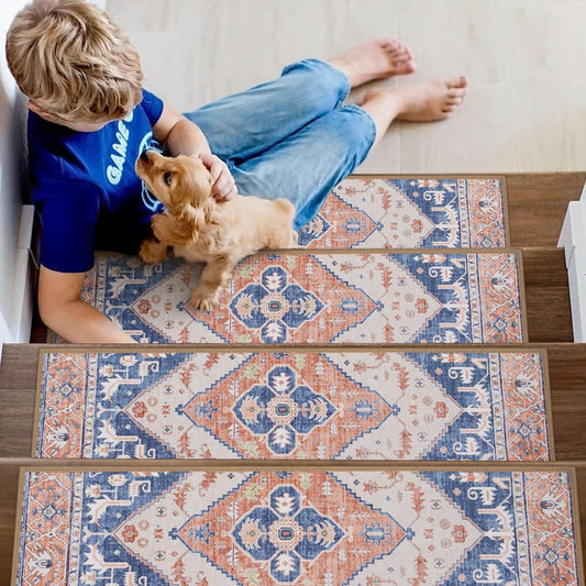 Lahome Stair Treads Non Slip 15 Pack 8" X 30" Stair Treads for Wooden Steps, Washable Self Adhesive Stair Runners Stain Resistant Stair Carpet, Edging Staircase for Kids Elders and Dogs Dorie, Taupe