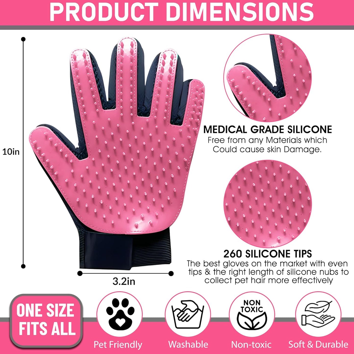 Upgrade Pet Grooming Gloves, Grooming Gloves for Dogs, Cats, Rabbits & Horses with Long and Short Hair, Efficient Pets Hair Remover Mittens - 1 Pair (Blue)
