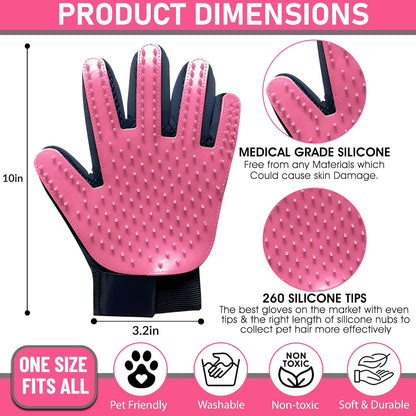 Upgrade Pet Grooming Gloves, Grooming Gloves for Dogs, Cats, Rabbits & Horses with Long and Short Hair, Efficient Pets Hair Remover Mittens - 1 Pair (Blue)