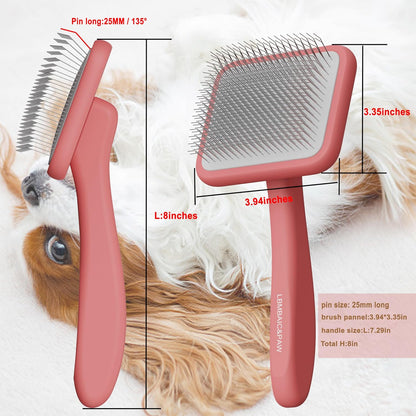 Dog Slicker Brushes for Poodles,Doodles,Goldendoodles,Bernedoodle.Dog Brushes for Thick Long Curly Fur Deshedding,Fluff,Grooming.Remove Loose Fur Quick Easy.Long Pin Slicker Brush.Wooden(Large)