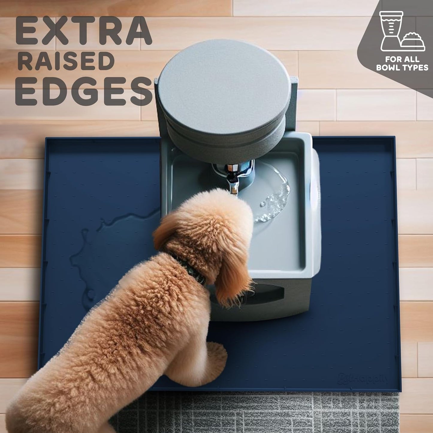 Dog Food Mat - Raised Edges Dogs Mat for Food and Water Prevent Spill, Waterproof Cat Food Mats Protect Floors, Easy Clean Dog Bowl Mats for Food and Water, Silicone Pet Feeding Placemats