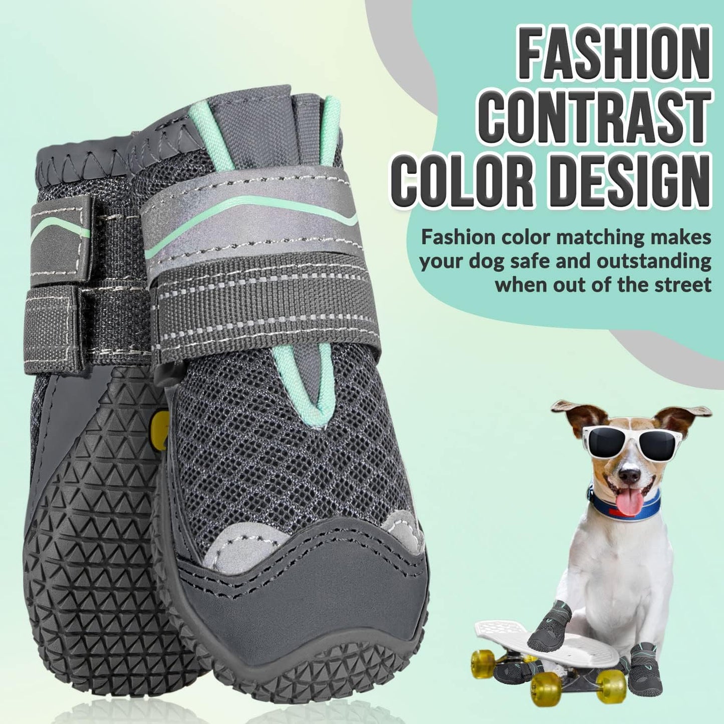 SlowTon Dog Shoes for Large Small Medium Dogs - Breathable Dog Boots for Summer Hot Pavement, Paw Protector for Outdoor Walking Winter Snow, Anti-Slip Rubber Dog Booties for Hardwood Floor (Green, 6)