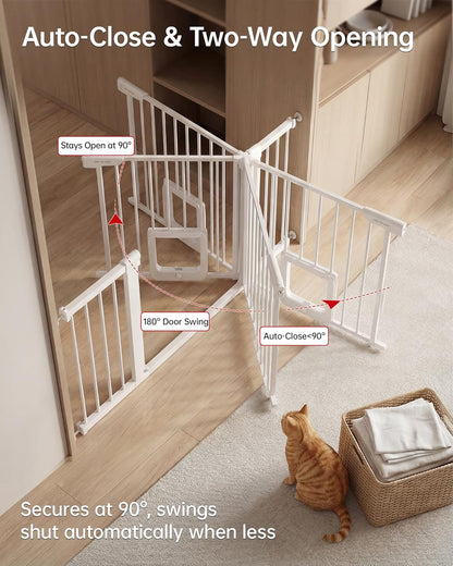 Baby Gate for Stairs, 29.92-48” Wide Pressure Mounted Baby Gate No Drill Needed, Auto Close Dog Gate for Doorways, Easy Walk Through Safety Child Gates for Toddler & Pet/Puppy, Indoor, White