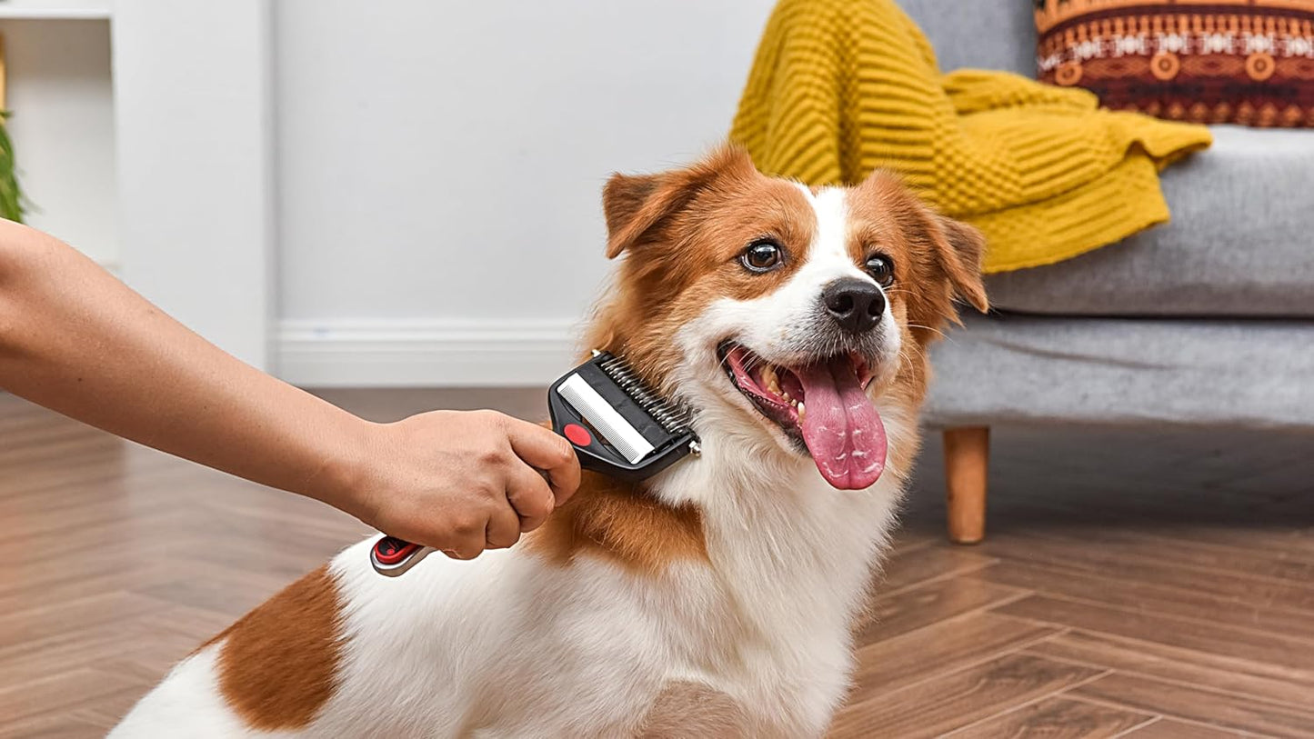 CHI for Dogs 2 in 1 Dematting and Deshedding Rake, Dual Head Dog Grooming Tool with Wide Tooth Dematting Rake and Fine Deshedding Rake, Detangler Comb for Thick Double and Long Dog Coat