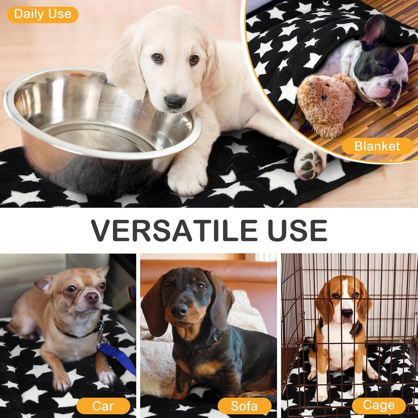 VitalCozy 4 Pcs Dog Crate Pads, Ultra Soft Warm Washable Anti-Slip Kennel Bed Mat for Pets, Reversible, Replaceable, Cage Liner for Small Medium Large Dogs and Cats (18 x 24 x 1.6 Inch,Star,Gray)