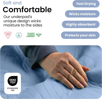 IMPROVIA® Washable Underpads, 34" x 36" (Pack of 4) - Heavy Absorbency Reusable Bedwetting Incontinence Pads for Kids, Adults, Elderly, and Pets - Waterproof Protective Pad for Bed, Couch, Sofa, Floor