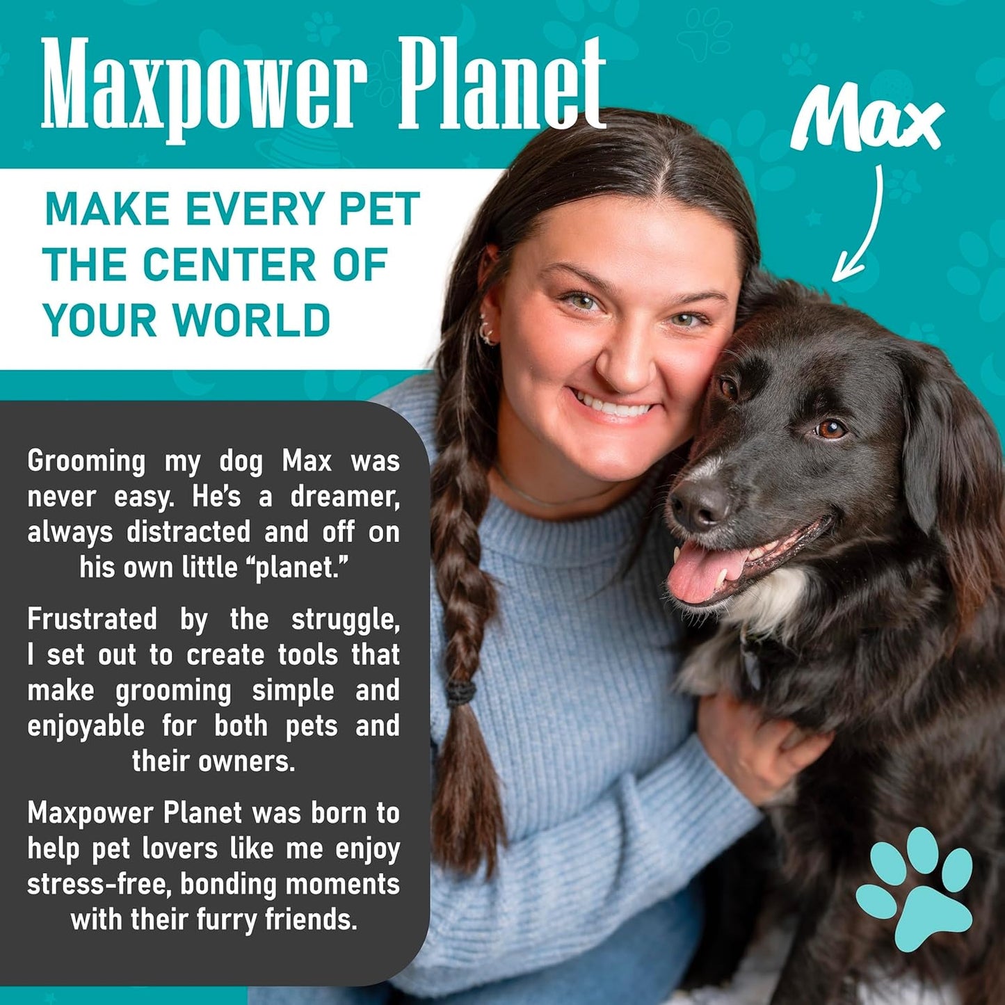 Maxpower Planet Hair Brush - Double Sided Shedding, Dematting Undercoat Rake for Dogs and Cats - Extra Wide Dog Grooming Brush, Reduce Shedding by 95%, Turquoise