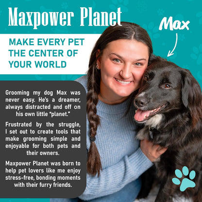 Maxpower Planet Hair Brush - Double Sided Shedding, Dematting Undercoat Rake for Dogs and Cats - Extra Wide Dog Grooming Brush, Reduce Shedding by 95%, Turquoise