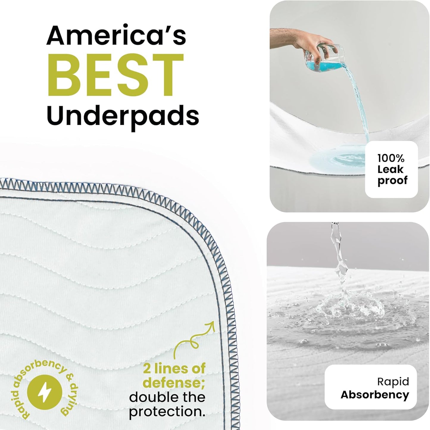 IMPROVIA® Washable Underpads, 34" x 36" (Pack of 4) - Heavy Absorbency Reusable Bedwetting Incontinence Pads for Kids, Adults, Elderly, and Pets - Waterproof Protective Pad for Bed, Couch, Sofa, Floor