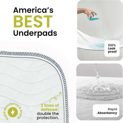 IMPROVIA® Washable Underpads, 34" x 36" (Pack of 4) - Heavy Absorbency Reusable Bedwetting Incontinence Pads for Kids, Adults, Elderly, and Pets - Waterproof Protective Pad for Bed, Couch, Sofa, Floor