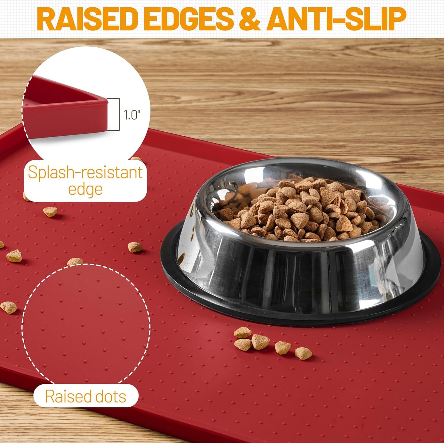 Hubulk Dog Feeding Mat,100% Waterproof Food Grade Silicone Pet Food and Water Bowl Placemat,Dishwasher, High Raised Edge to Prevent Spills,Nonslip Tray to Stop Messes on Floor (19"x12"x0.5", Grey)