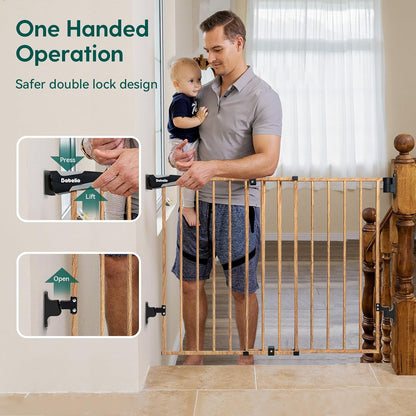 Babelio Baby Gate for Stairs, Kitchen & Doorways, 26-43" W 28" H No Bottom Bar| Easy Installation| One-Handed Operation| Auto-Close| Hardware Mount (Drill Needed) Safety Dog/Pet Gate Indoor (White)