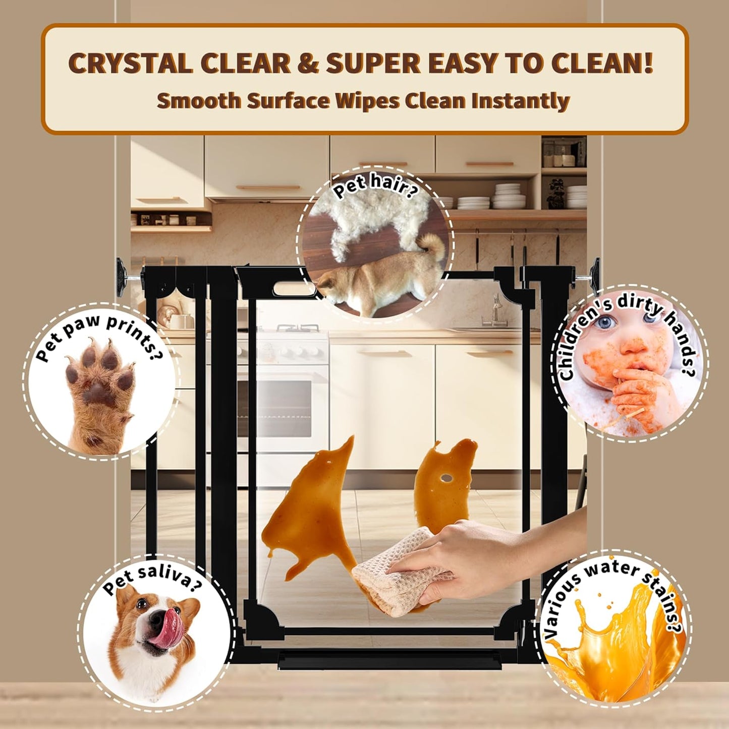 30.7" Tall Clear Acrylic Baby Gate 29.5"-47.2" Wide Pressure Mounted Clear Dog Gate Indoor - No Drill Auto Close, Walk Through Baby Gates for Stair & Doorways & Hallway
