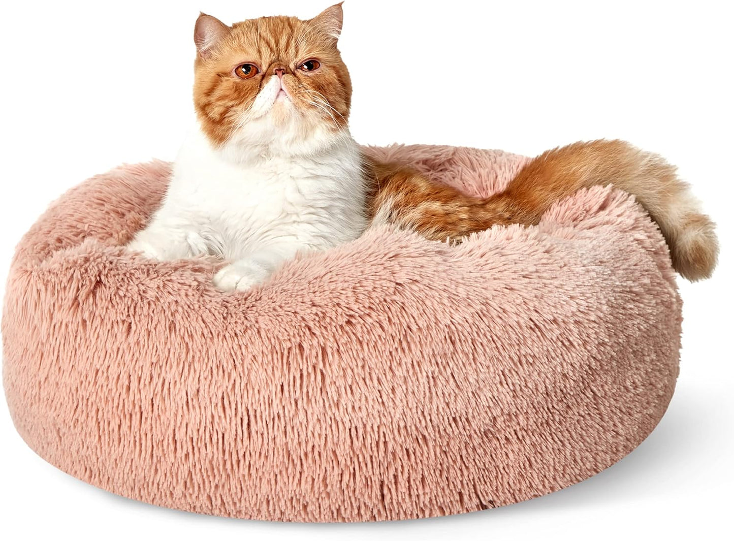 Bedsure Calming Dog Bed Medium Size Dog - Donut Washable Medium Pet Bed, 30 inches Anti-Slip Round Fluffy Plush Faux Fur Cat Bed, Fits up to 45 lbs Pets, Camel