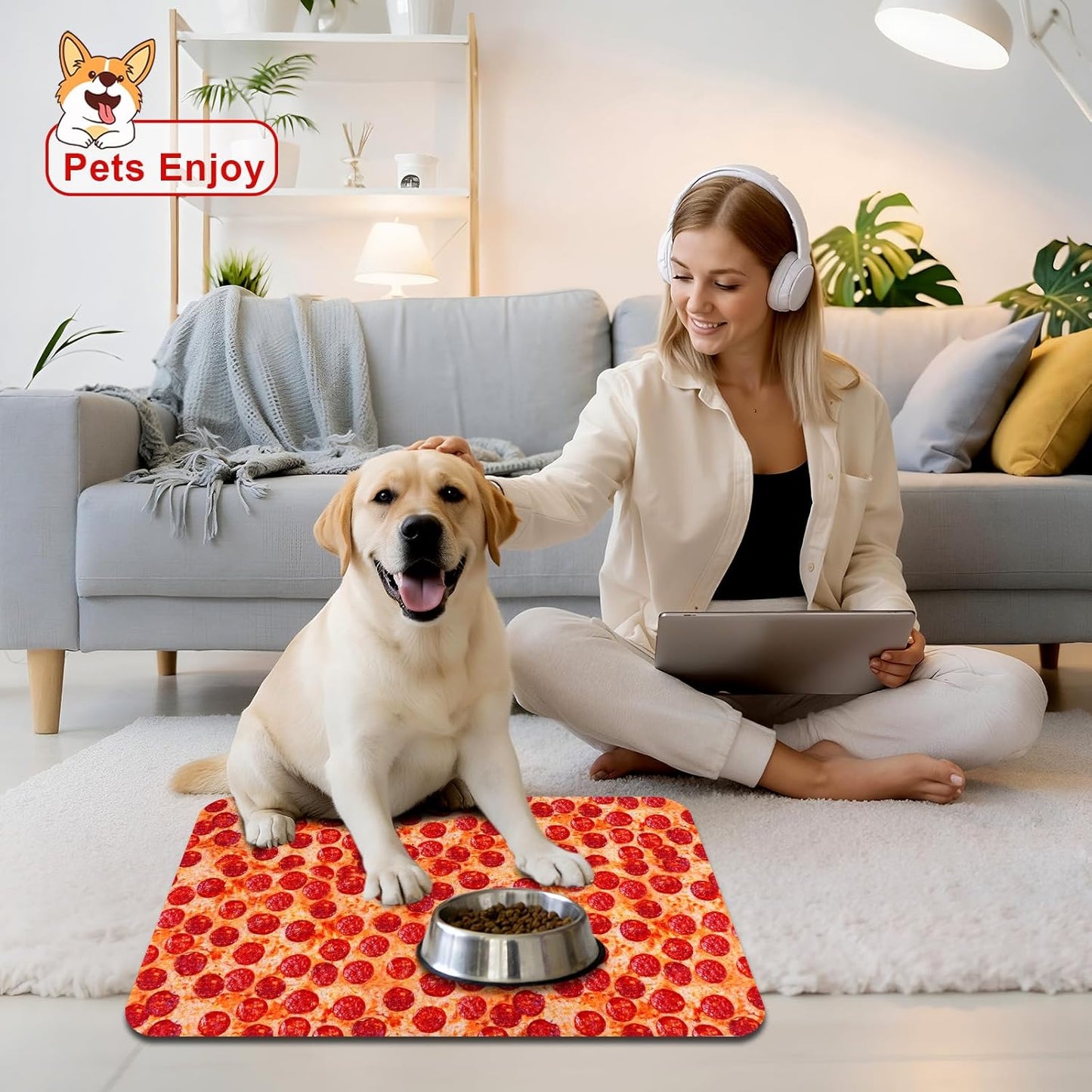 Dog Food Mats for Floors Waterproof Mat for Cat Food and Water Bowls - Absorbent Quick Dry Non Slip Mat for Pet Feeding