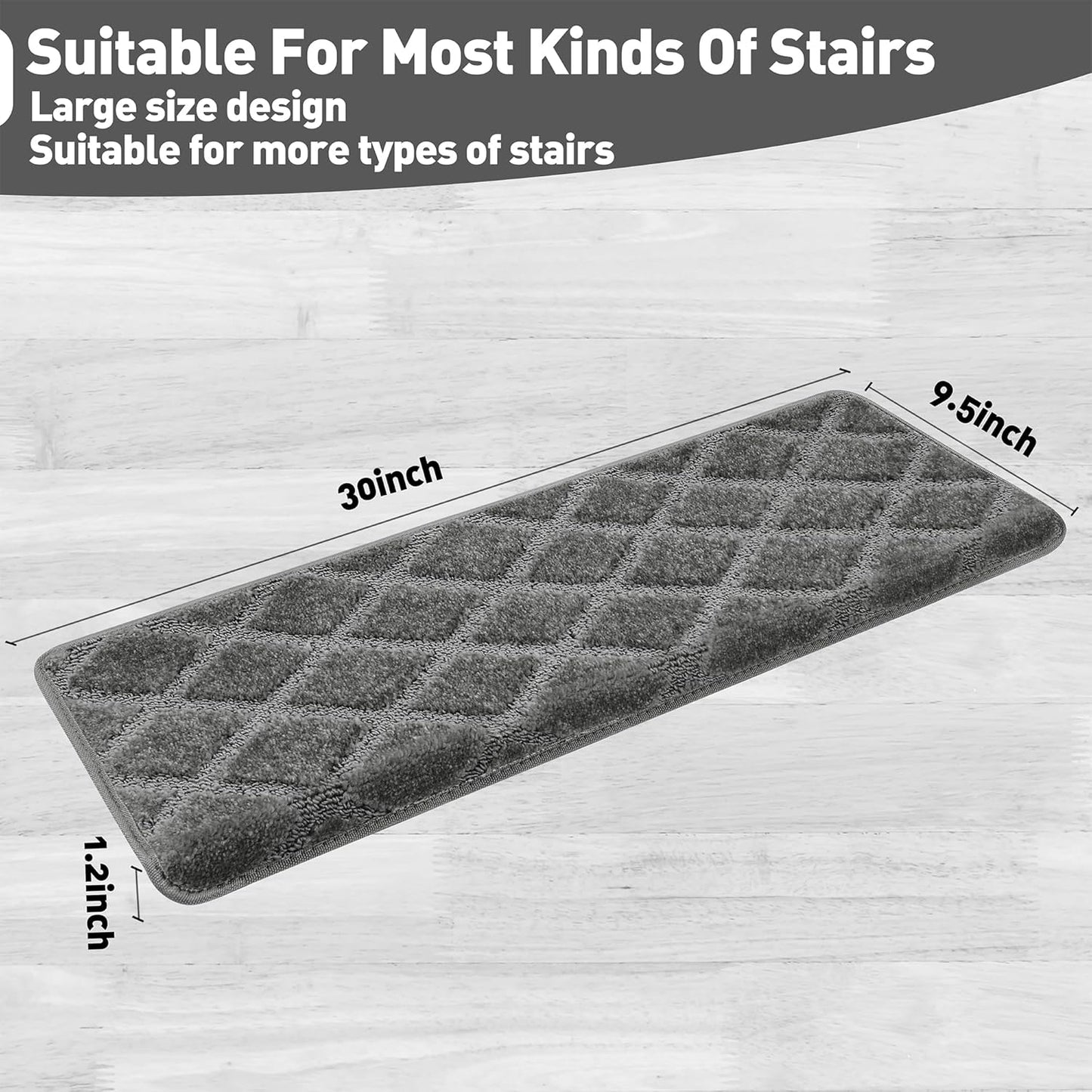PURE ERA Bullnose Carpet Stair Treads Set Tape Free Non-Slip Indoor Stair Protectors Pet Friendly Rugs Covers Soft Skid Resistant Washable Reusable 9.5" x 30"(14 Pieces,Cream Gray)
