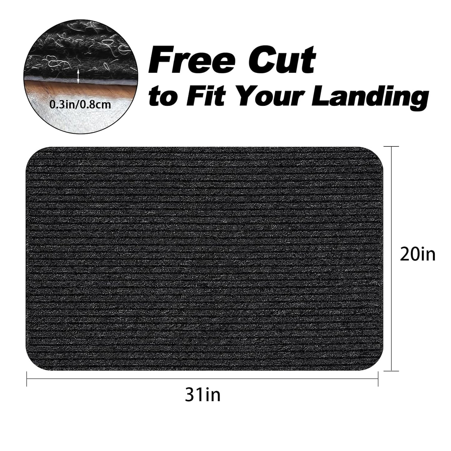 Stair Treads for Wooden Steps Carpet, Non-Slip Stair Runner Indoor Outdoor Stair Tread Mats Covers Pads, 19" x 31"Matching Landing Step Runner for Elders, Kids and Dogs (19" x 31", Black)