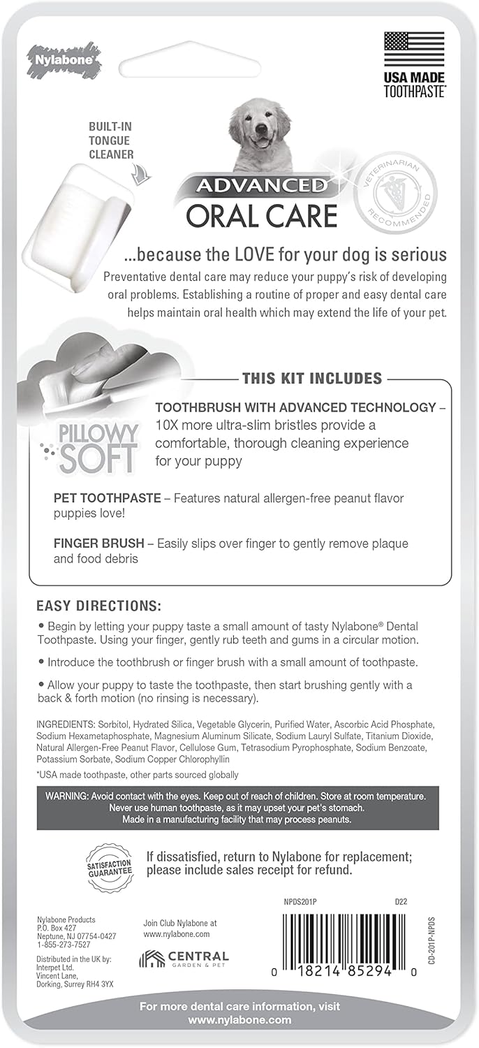 Nylabone Advanced Oral Care Natural Dog Dental Kit Peanut Flavor 2.5 oz.