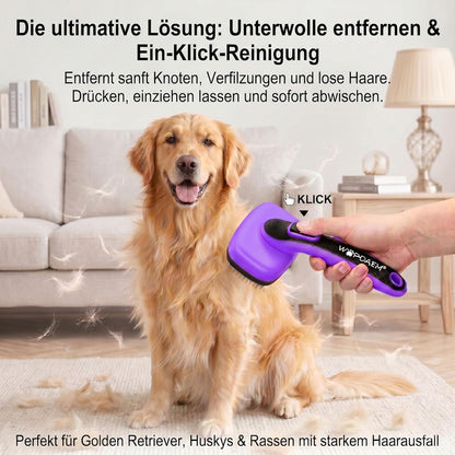 One-Button Self Cleaning Pet Brush for Dogs & Cats, Skin-Friendly Detangling & Shedding Tool for Long and Short Hair, Retractable Grooming Comb, Purple