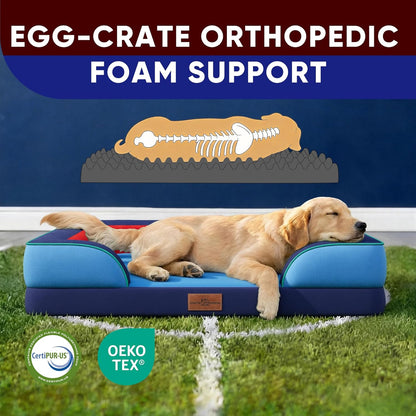 Comfort Expression Orthopedic Dog Bed for Extra Large Dogs 42x30 Inch, Waterproof Egg Crate Foam XL Pet Bed with Removable Bolsters, Dog Couch with Washable Cover & Non-Slip Bottom, Grey - Colors A