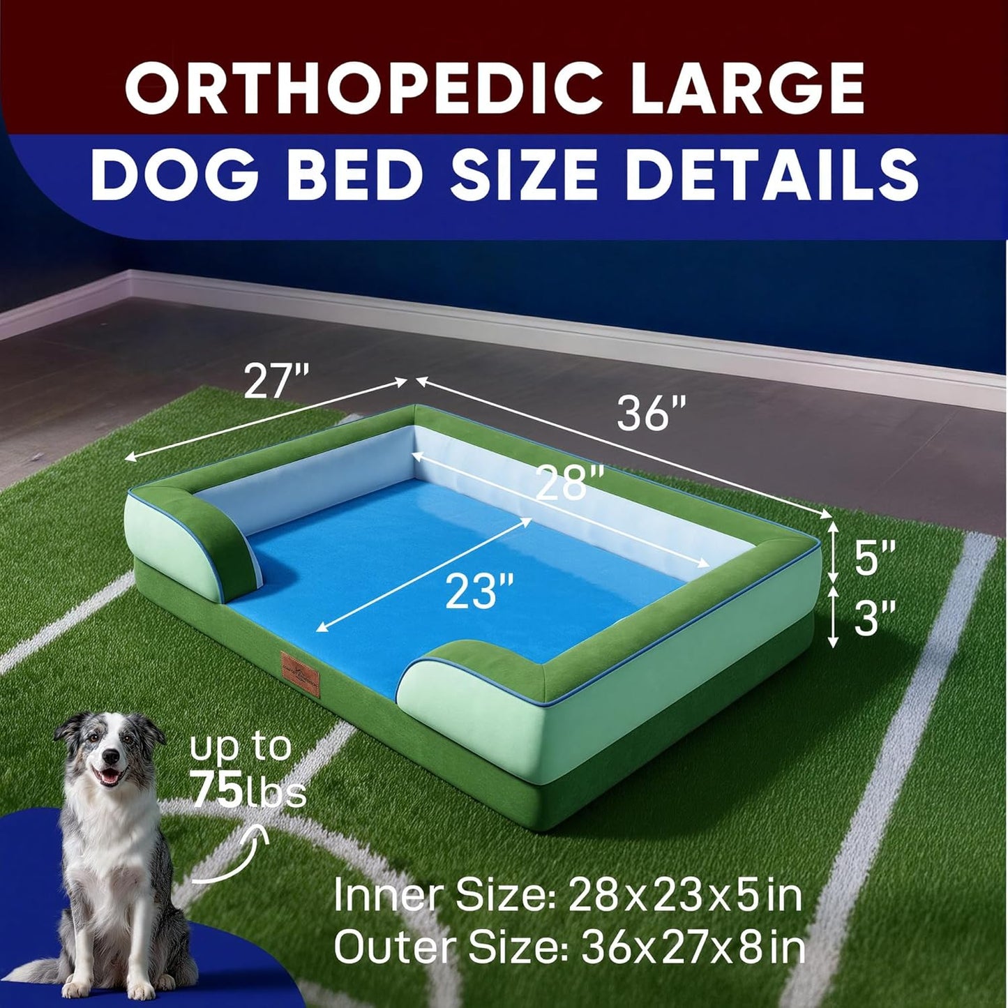 Comfort Expression Orthopedic Dog Bed for Extra Large Dogs 42x30 Inch, Waterproof Egg Crate Foam XL Pet Bed with Removable Bolsters, Dog Couch with Washable Cover & Non-Slip Bottom, Grey - Colors A