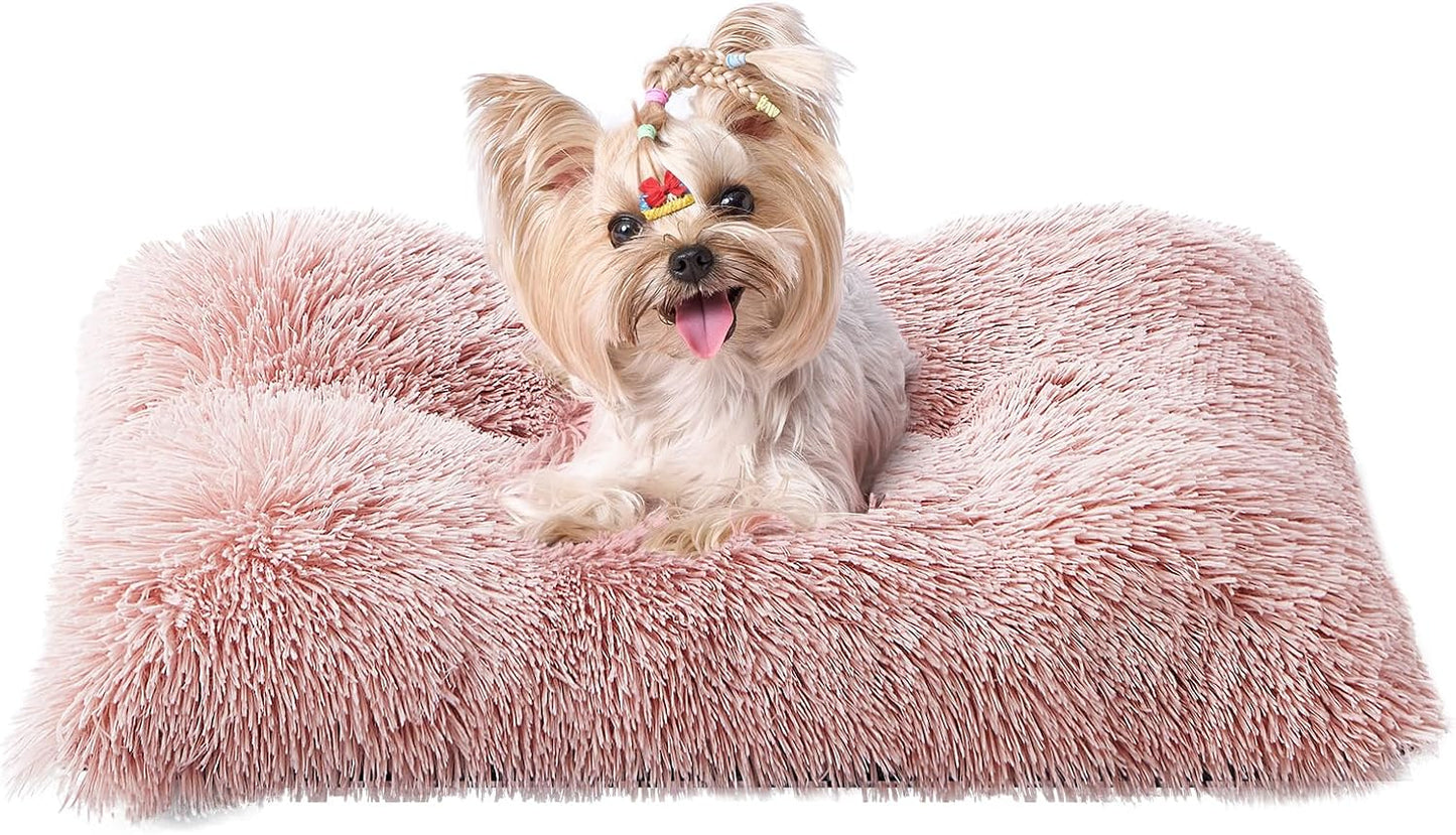 EHEYCIGA Fluffy Dog Crate Bed for Medium Dogs, Plush Faux Fur Crate Pad, Calming Anti Anxiety Medium Dog Bed, Washable Soft Warm Crate Mat with Non-Slip Bottom