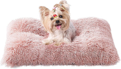 EHEYCIGA Fluffy Dog Crate Bed for Medium Dogs, Plush Faux Fur Crate Pad, Calming Anti Anxiety Medium Dog Bed, Washable Soft Warm Crate Mat with Non-Slip Bottom