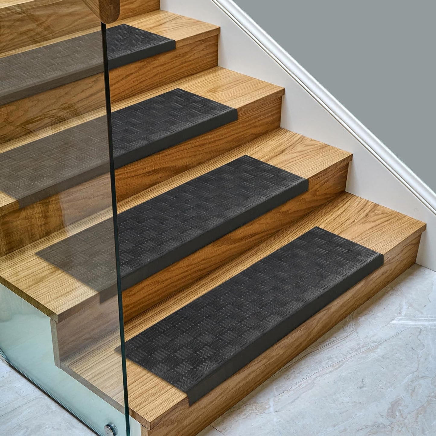 Ottomanson Outdoor Rubber Stair Treads – Ribbed Heavy-Duty Non-Slip Stair Mats – Best Grip on Concrete, Brick & Textured Step – Fastening Recommended for Wooden & RV Steps, Pack of 5