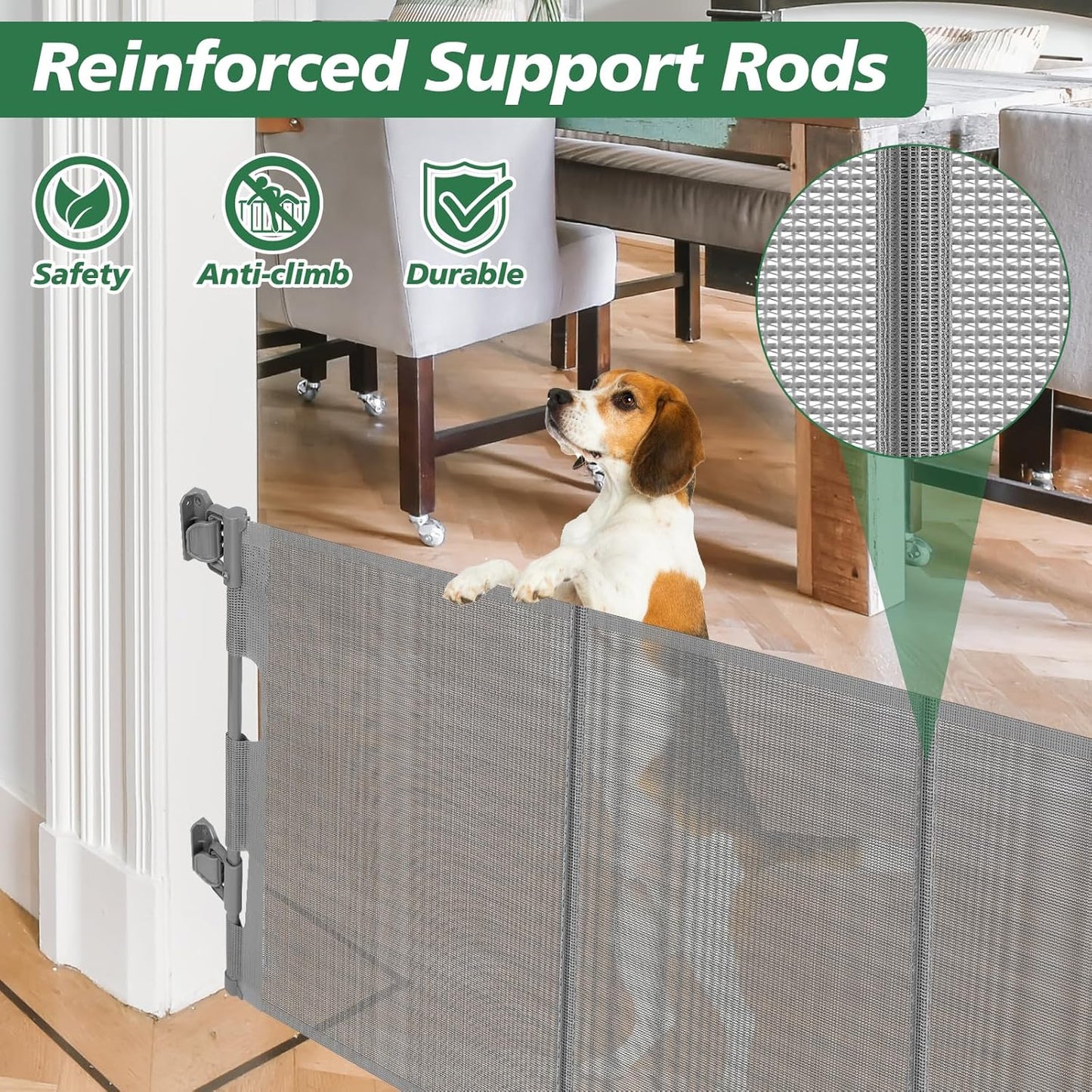 24" Tall X 120" Extra Wide Retractable Baby Gates, Short Dog Gates to Step Over, Reinforced Long Mesh Pet Gate with Support Rods, Small Puppy Gates for The House, Grey