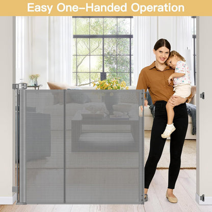 Reinforced 42" Tall Retractable Dog Gate, 155" Extra Long Retractable Baby Gate with Support Rods - Prevent Crawling Under, Indoor/Outdoor Retractable Gate Extra Tall Baby Gate Retractable Fence/Black