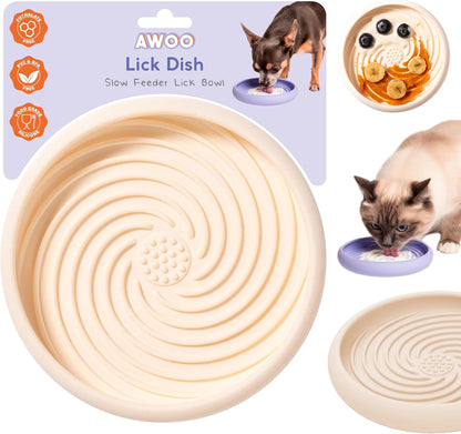 Awoo Lick Dish - Silicone Lick Mat + Slow Feeder for Cats & Small Dogs - Non-Slip Design with Suction Cups - Dishwasher Safe, Extends Mealtime, Reduces Anxiety (Periwinkle)