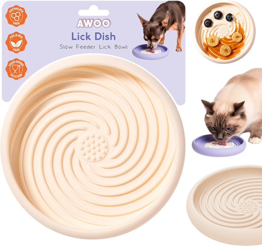 Awoo Lick Dish - Silicone Lick Mat + Slow Feeder for Cats & Small Dogs - Non-Slip Design with Suction Cups - Dishwasher Safe, Extends Mealtime, Reduces Anxiety (Periwinkle)