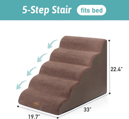 COZY KISS Extra Wide Dog Stairs with Tunnel, Foam Detachable Large Dog Step for Small Pet, Puppy or Cats, Medium Pet Ramp for High Bed, Couch, Sofa or Car, 19.7x33x22.4 inch, 5 Step, Beige