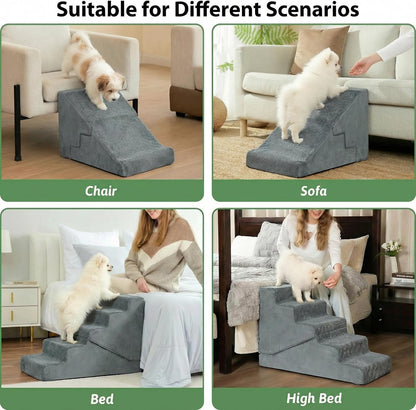 Dog Stairs for Small Dogs, 6-Step Dog Steps for High Bed, High-Density Foam Pet Stairs with Non-Slip Removable Washable Cover to Get on Bed