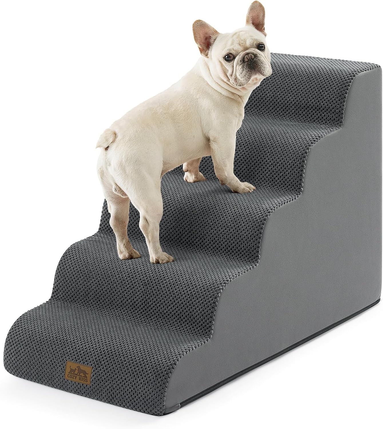COZY KISS Extra Wide Dog Stairs with Tunnel, Foam Detachable Large Dog Step for Small Pet, Puppy or Cats, Medium Pet Ramp for High Bed, Couch, Sofa or Car, 19.7x33x22.4 inch, 5 Step, Beige