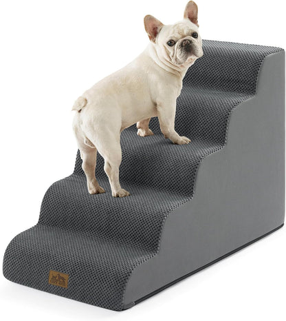 COZY KISS Extra Wide Dog Stairs with Tunnel, Foam Detachable Large Dog Step for Small Pet, Puppy or Cats, Medium Pet Ramp for High Bed, Couch, Sofa or Car, 19.7x33x22.4 inch, 5 Step, Beige