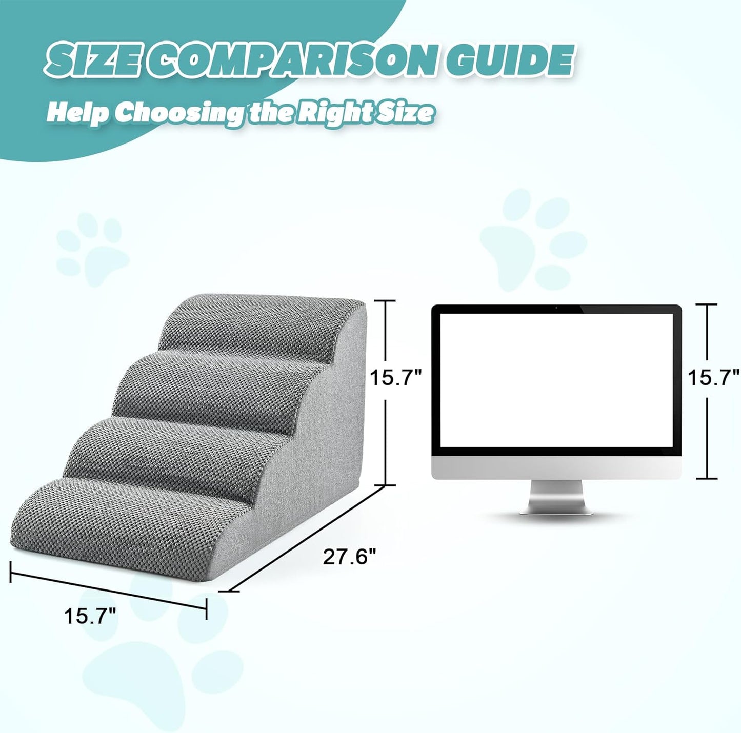 IFNOW Dog Stairs for Small Dogs 15.7''H, 4-Step Sturdy Dog Steps for Bed, Couch, Sofa, Waterproof Pet Stairs for Older Cats, Puppy, Removable Washable Cover, Non-Slip Curved Pet Ramp Indoor, Grey