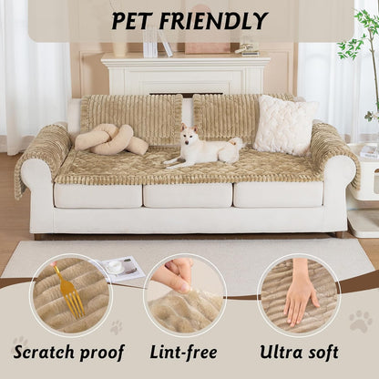 PuTian 100% Waterproof Fuzzy Couch Cover for Dogs Washable Non-Slip Furniture Cover Pet Friendly Dog Mat for Couches and Sofas White 27.6''x59'' 70cmx150cm