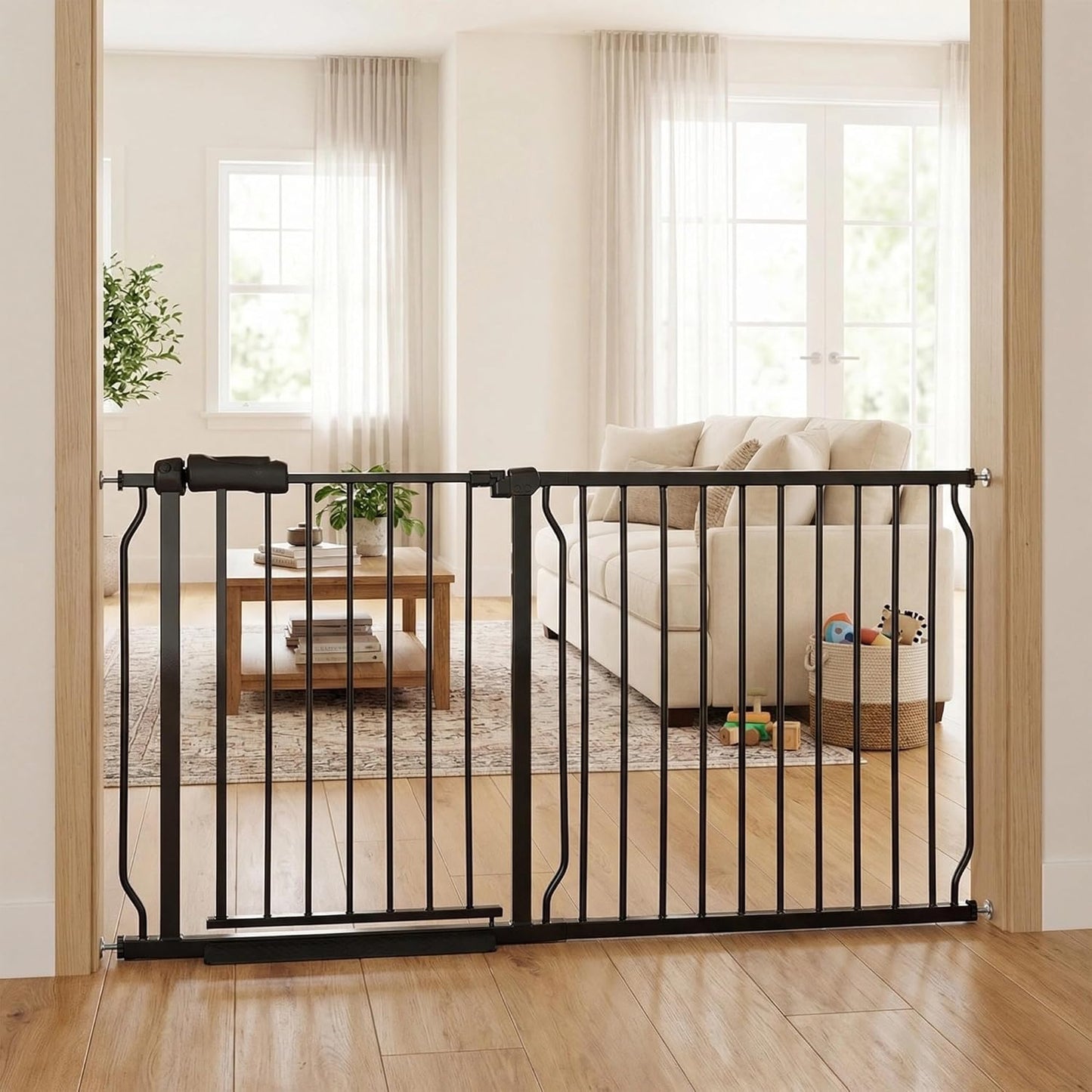 24-29 Inch Narrow Baby Gate, Pressure Mounted No Drilling Dog Gate for Stairs & Doorways, White Metal Safety Gate Indoor for Kids and Pets