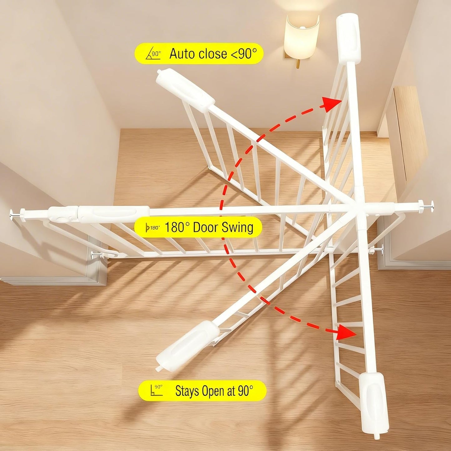 Extra Wide Baby Gates Large Long Dog Gates for Doorways Stairs Pressure Mounted Dog Pet Gate Walk Through Metal Child Indoor Safety Gates (White, 76.38"-81.10"/194-206CM)