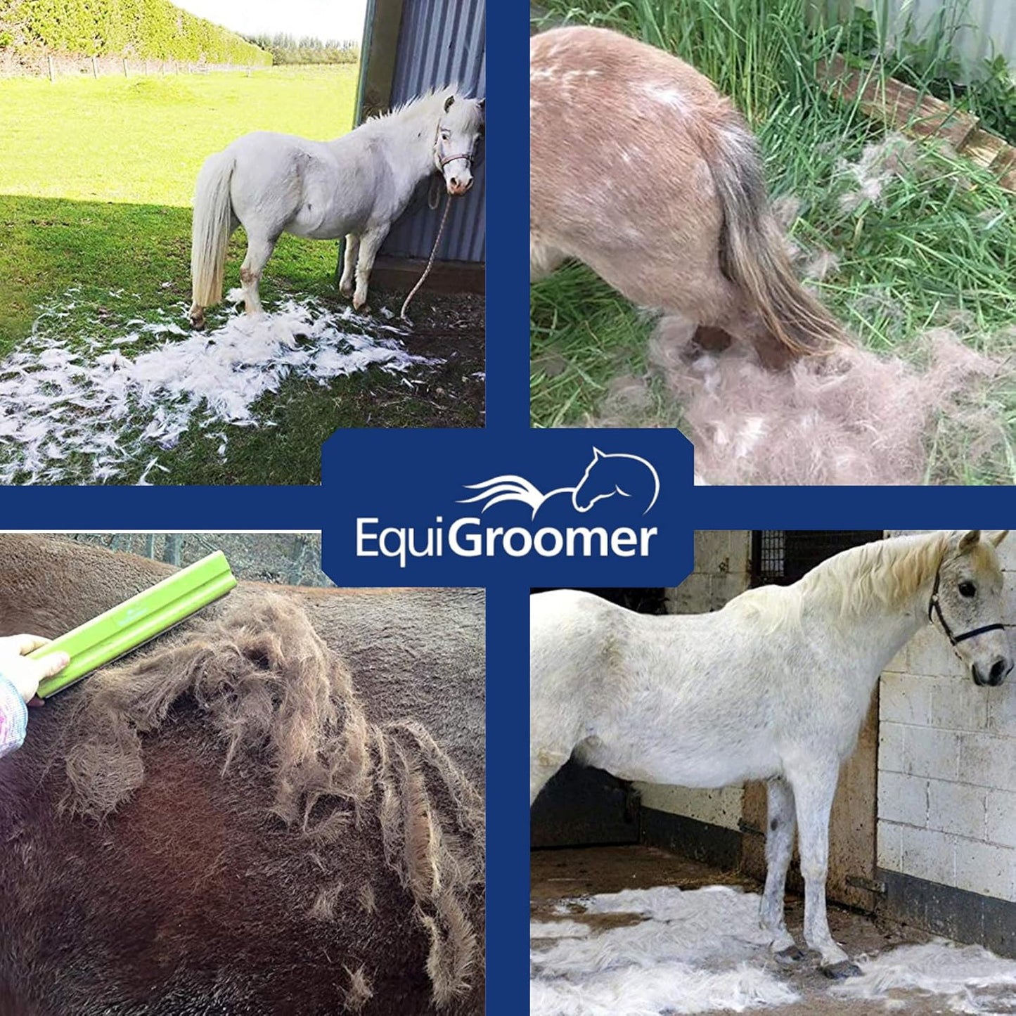 EquiGroomer 8-Inch Deshedding Brush for Horses and Large Shedding Dogs 50 lbs and Up (Golden Retriever, German Shepherd, Husky), Undercoat Grooming Tool, Removes Loose Hair and Fur, Blue