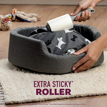 Scotch-Brite Pet Hair Pickup Extra Sticky Lint Roller, Designed for Removing Fur + Fluff on Couches, Clothes, Dog and Cat Beds, & More, 2 Pack, 140 Easy - Tear Adhesive Sheets Total
