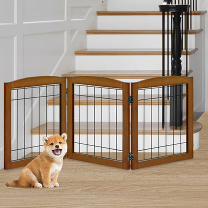 LZRS 2-Panel Freestanding Foldable Wood Dog Gate – Solid Wood & Steel Wire, Chew-Resistant Pet Barrier for Indoor Use, Ideal for Small to Medium Dogs, White