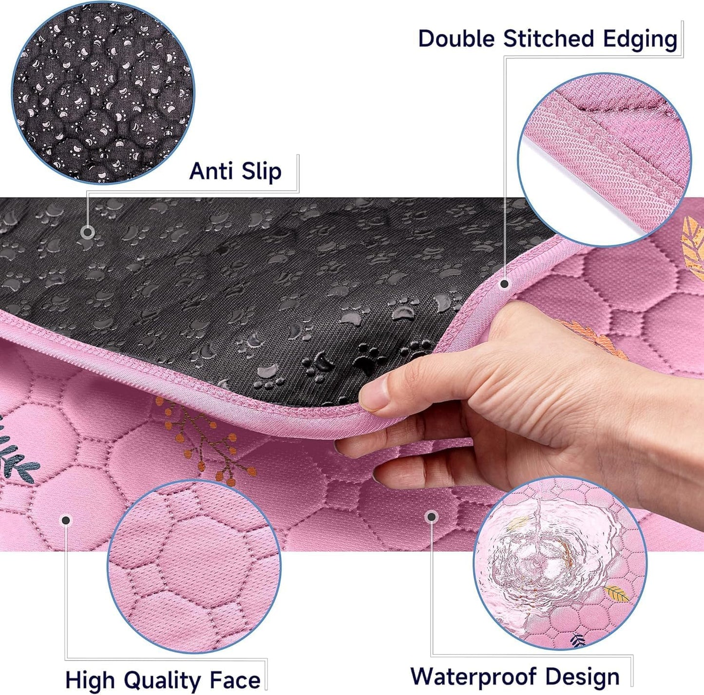 Sunheir Washable Pee Pads for Dogs Large 48" x 48" 2-Pack Reusable Puppy Pads Pet Training Pads, Absorb Dog Mats, Whelping Pad, Non-Slip Protects Against Urine Leakage (Leaves - Deep Grey, 48x48)