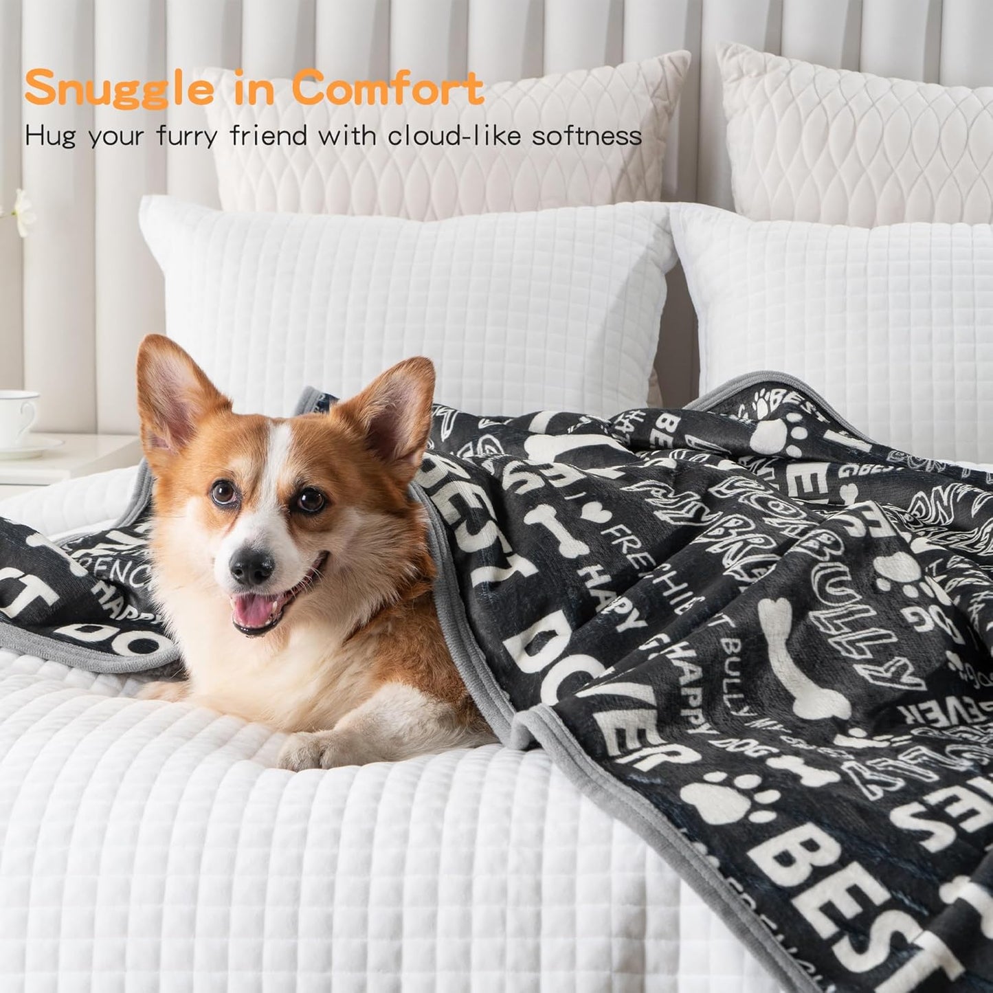 Waterproof Dog Blankets Pet Blanket 50"x60", Soft Fluffy Sofa Car Bed Protector, Reversible Sherpa Fleece Dog Blanket for Large Dogs (Dark Grey-Paws)