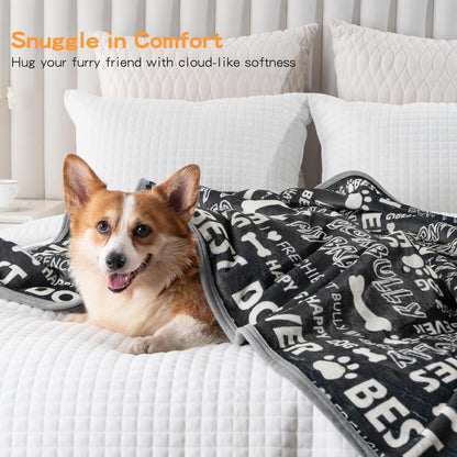 Waterproof Dog Blankets Pet Blanket 50"x60", Soft Fluffy Sofa Car Bed Protector, Reversible Sherpa Fleece Dog Blanket for Large Dogs (Dark Grey-Paws)