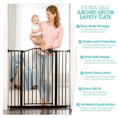 Regalo Safety 36" Extra Tall Home Accent Arch Baby Gate with Door, Pressure Mount for Doorways & Bottom of Stairs, Babies, Toddlers & Pets, Tested & Trusted, American Designed, Family Owned